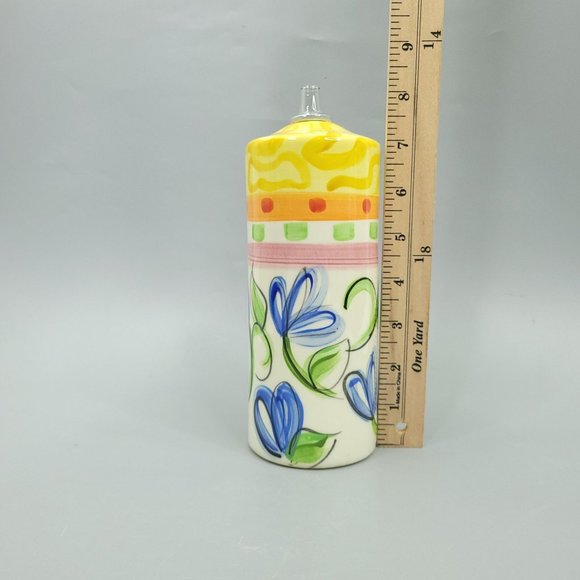 Vicki Carroll Pottery Ceramic Oil Lamp Vintage Yellow Blue White Floral Decor - Picture 8 of 12